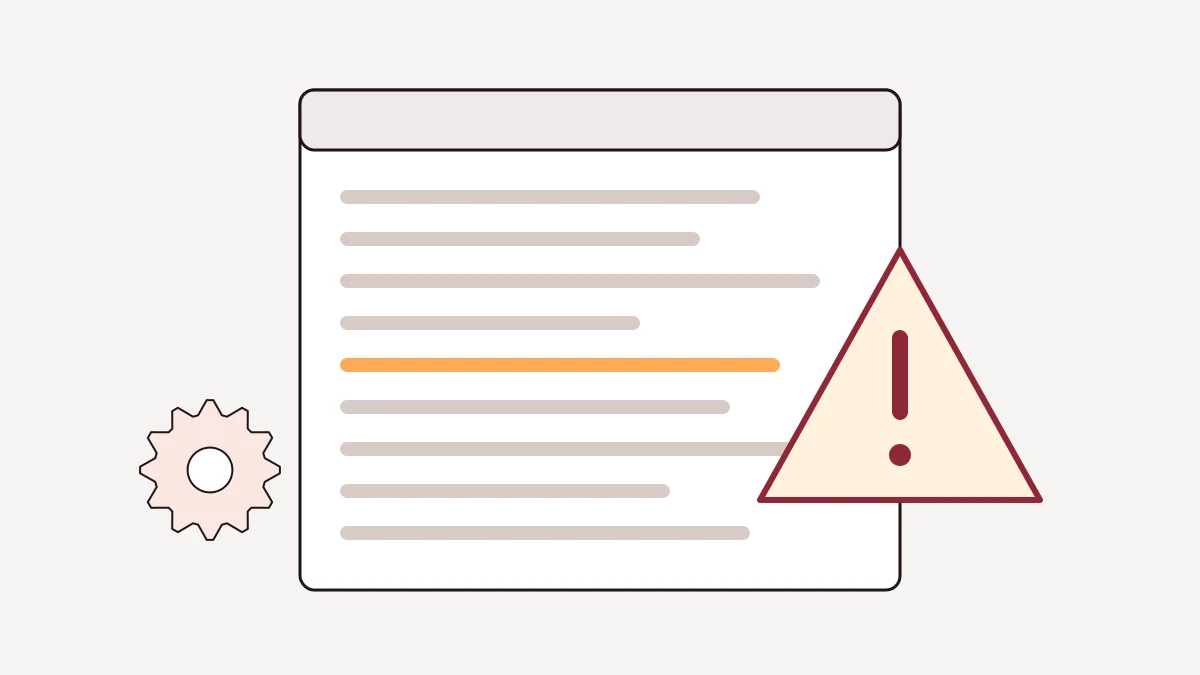 Log sheet with one highlighted error line beside a warning sign