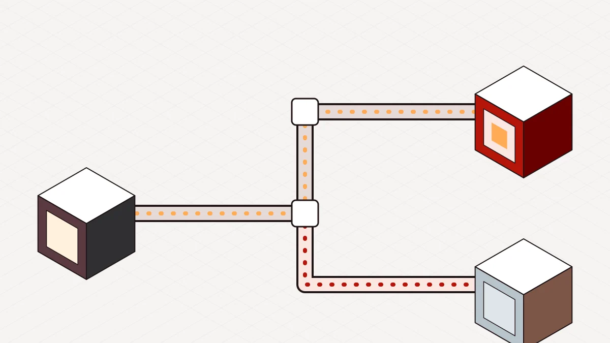 Ducts carrying energy and fluid between three machine blocks